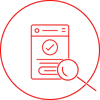Red phone inside circle with a check and magnifying glass