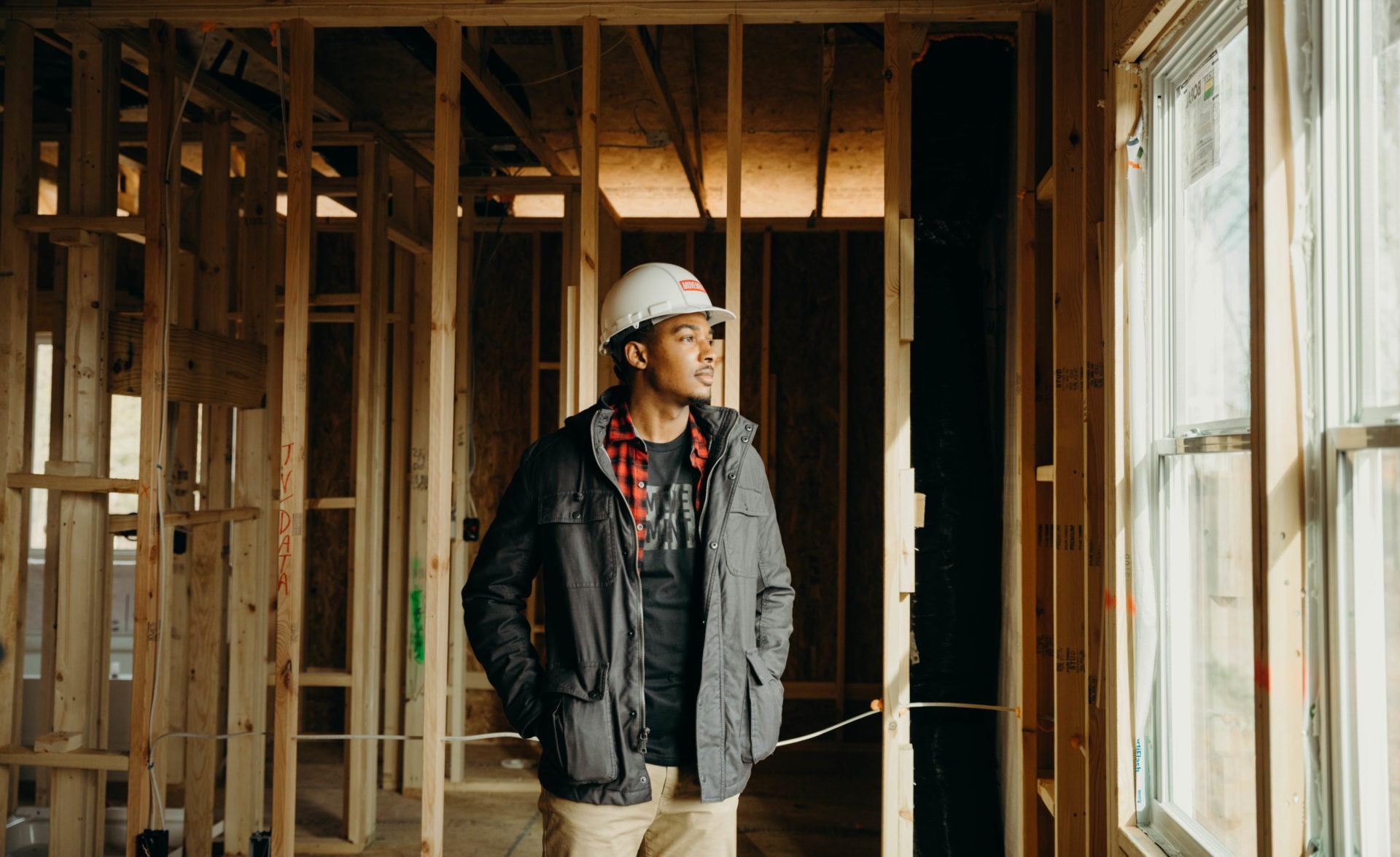 Construction man wearing white helmet